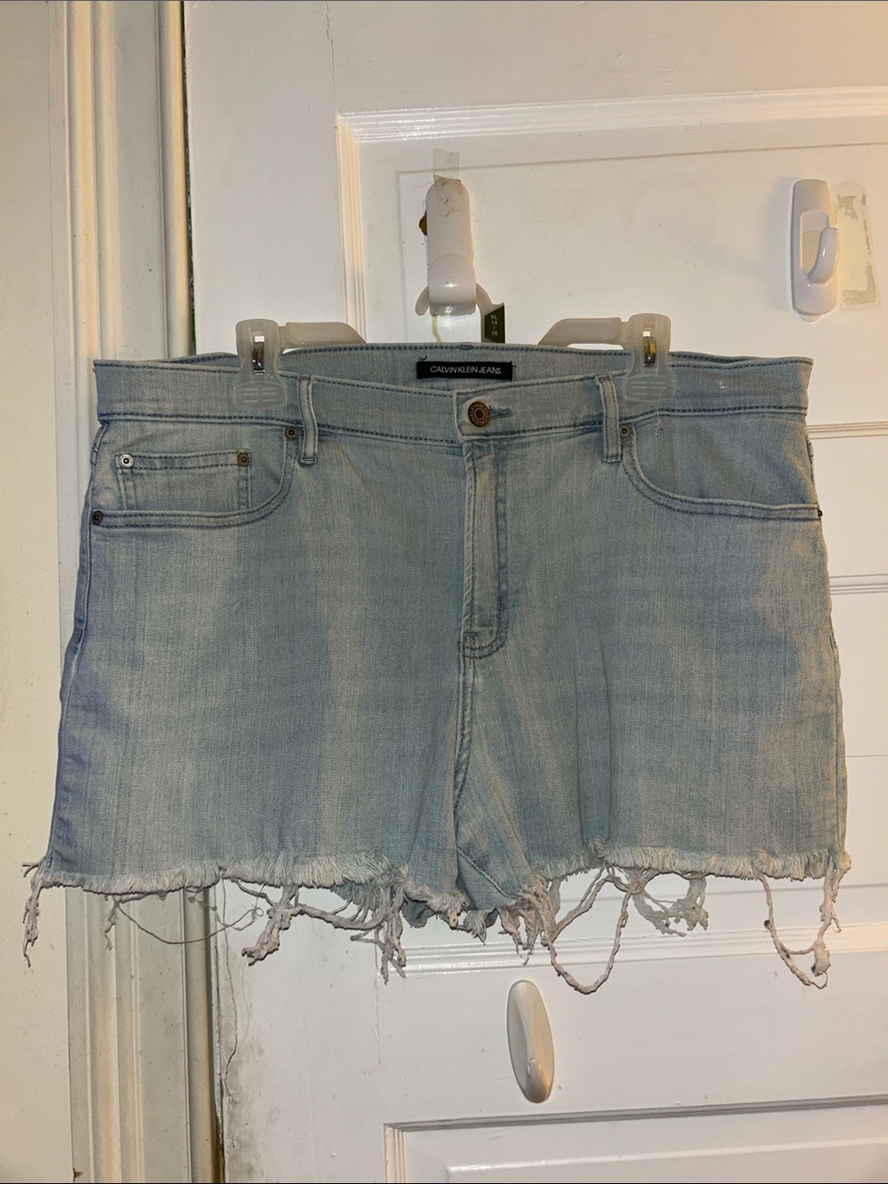 Calvin Klein Jeans Light Blue Distressed Denim Shorts